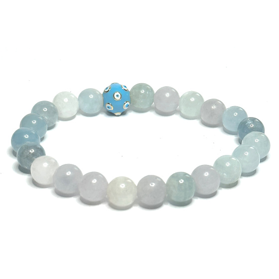 Morganit blau Armband elastisch Naturstein, Kugel 8 mm / 16-17 cm, Stein der göttlichen Liebe