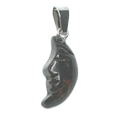Obsidian Moka Moon Anhänger Naturstein, handgeschliffene Figur 2,2 x 10 mm, Rettungsstein