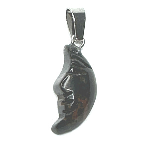 Obsidian Moka Moon Anhänger Naturstein, handgeschliffene Figur 2,2 x 10 mm, Rettungsstein