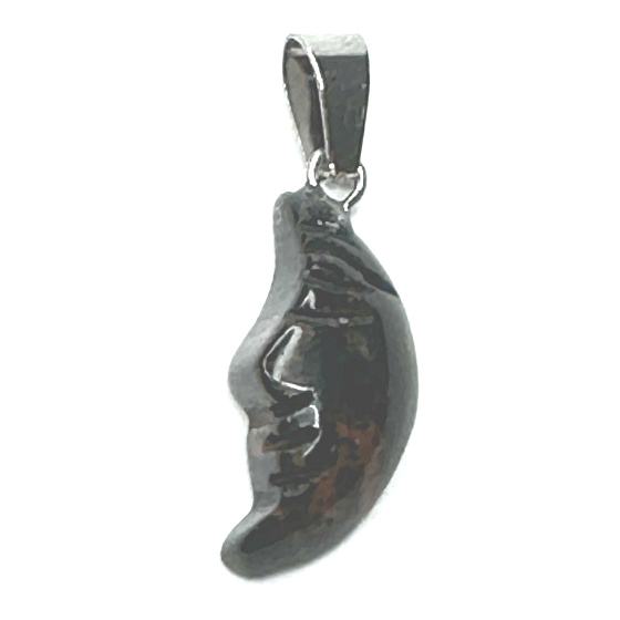 Obsidian Moka Moon Anhänger Naturstein, handgeschliffene Figur 2,2 x 10 mm, Rettungsstein