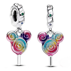 Charm Sterling Silber 925 Disney Mickey/Minnie Mouse Lolly Head, Anhänger für Filmarmband