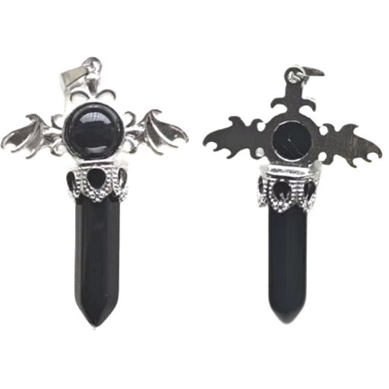 Achate schwarzes Kreuz aus Legierung und Naturstein 5,3 x 3,7 x 12 mm, verleiht Mut und Stärke,