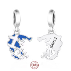 Charm Sterlingové stříbro 925 Řecko vlajka - houpající se mapa, přívěsek na náramek cestování