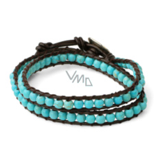 Tyrkenit Leder schwarz Armband Natursteinumwicklung 2 Stränge handgestrickte Perle 6 mm / 35 cm, Stein der jungen Menschen auf der Suche nach Lebenssinn Tyrkenit Leder schwarz Armband Natursteinumwicklung 2 Stränge handgestrickte Perle 6 mm / 35 cm, Stein der jungen Menschen auf der Suche nach Lebenssinn