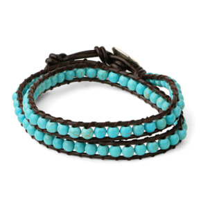 Tyrkenit Leder schwarz Armband Natursteinumwicklung 2 Stränge handgestrickte Perle 6 mm / 35 cm, Stein der jungen Menschen auf der Suche nach Lebenssinn