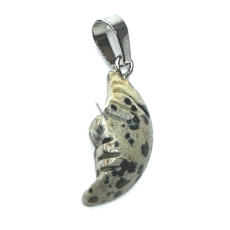Jaspis Dalmatiner Mond Anhänger Naturstein, handgeschliffene Figur 2,2 x 10 mm, Stein der positiven Energie Jaspis Dalmatiner Mond Anhänger Naturstein, handgeschliffene Figur 2,2 x 10 mm, Stein der positiven Energie