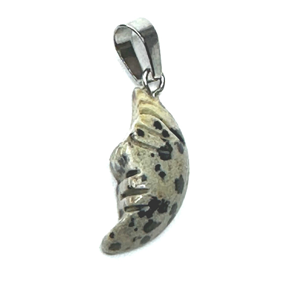 Jaspis Dalmatiner Mond Anhänger Naturstein, handgeschliffene Figur 2,2 x 10 mm, Stein der positiven Energie
