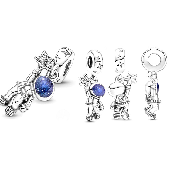 Charme Sterling Silber 925 Astronaut in der Galaxie, Anhänger Armband Interessen