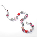 Charm Sterling Silber 925 Glitzernde runde rote Charm Pavé, Perle auf Armband Symbol