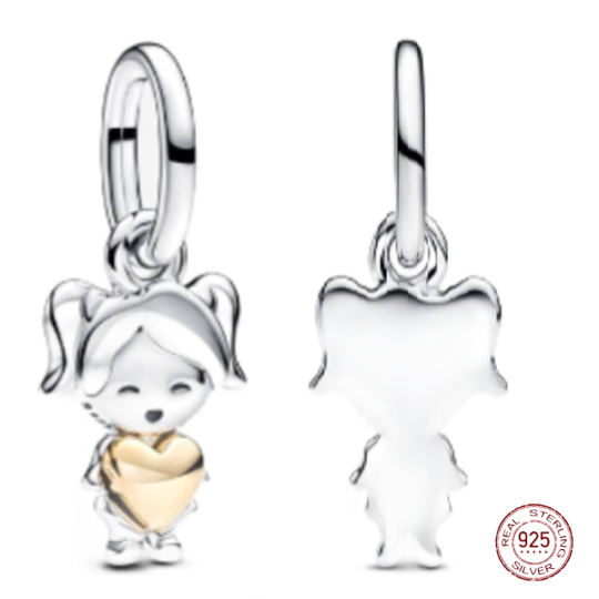 Charm Sterlingové stříbro 925 Happy Girl - šťastné děvče, přívěsek na náramek rodina