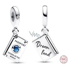 Charm Sterling Silber 925 Passport mit Zirkonia, aufklappbarer Reise-Armband-Anhänger