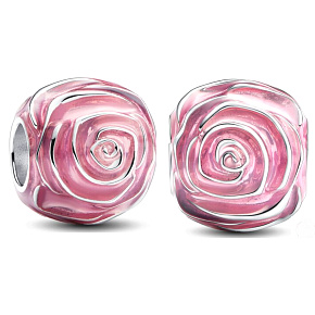Charme Sterling Silber 925 Rosa Rose in Blüte, Perle auf Armband Natur