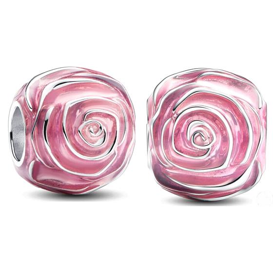 Charme Sterling Silber 925 Rosa Rose in Blüte, Perle auf Armband Natur
