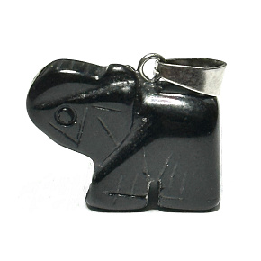Schwarzer Achat Elefant Anhänger Naturstein, handgeschliffene Figur 1,8 x 2,5 x 8 mm, verleiht Mut und Stärke