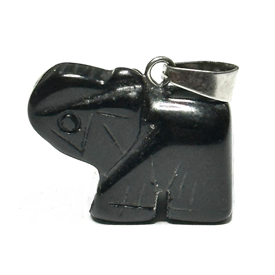 Schwarzer Achat Elefant Anhänger Naturstein, handgeschliffene Figur 1,8 x 2,5 x 8 mm, verleiht Mut und Stärke
