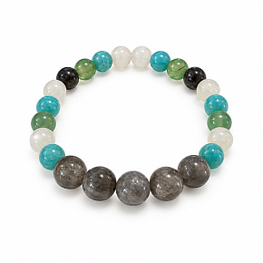 Armband mit Geschichte – Neuer Anfang, natürliche Mineralien, Kugel 8 mm / Handgelenk 16–18 cm
