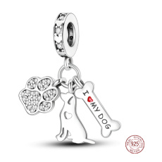 Sterling Silber 925 Ich liebe meinen Hund, 3in1 Haustier-Armband-Anhänger