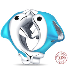 Charme Sterling Silber 925 Zwei Delphine, Perle auf Armband Tier