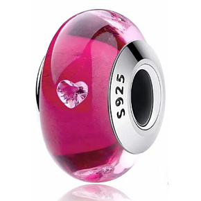 Charme Sterling Silber 925 Murano rosa mit Herz, Perle auf Armband Liebe