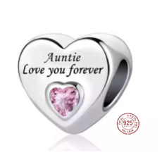 Charm Sterlingsilber 925 Tante liebt dich für immer Herz, Perle für Armband Familie