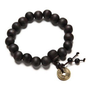 Tibetisch-buddhistisches religiöses Armband elastisch aus Naturholz, Perle 1,1 cm / 16 - 17 cm