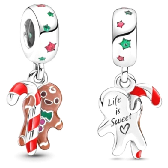Sterling Silber 925 Lebkuchenfigur 2in1, Weihnachtsarmband-Anhänger