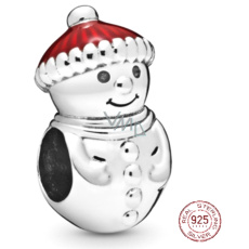 Charme Sterling Silber 925 Schneemann mit Weihnachtsmütze, Perle am Armband Weihnachten