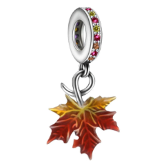 Charms Sterling Silber 925 Herbstfarben - Herbstblatt, Ahornblatt, Natur Armband Anhänger