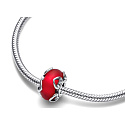 Charme Sterling Silber 925 Mattes rotes Herz mit Murano-Herzen, Liebesperle am Armband