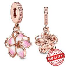 Charms Sterling Silber 925 Kirschblüte vergoldet in rosa Farbe, Natur Armband Anhänger