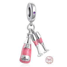 Charms Sterling Silber 925 Sekt + 2 Gläser, Liebesarmband Anhänger