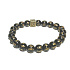 Schwarzer Achat mit königlichem Mantra Om elastisches Armband aus Naturstein, Kugel 8 mm / 16 - 17 cm, verleiht Mut und Stärke