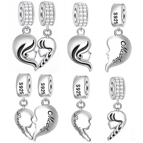 Charm Sterlingsilber 925 Mutterbindung - Mutter und Tochter 2-in-1 Herz, teilbarer Anhänger für Familienarmband