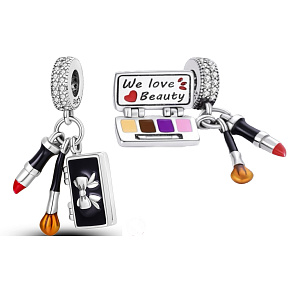 Charms Sterling Silber 925 Chic style - Lippenstift, Malerei, Pinsel 3in1, Armband Anhänger Interessen