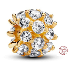 Charme Sterling Silber 925 Gold glitter runden Charme, Perle auf Armband Symbol