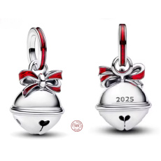 Charm Sterlingové stříbro 925 Vánoční rolnička s červenou mašlí, přívěsek na náramek vánoce
