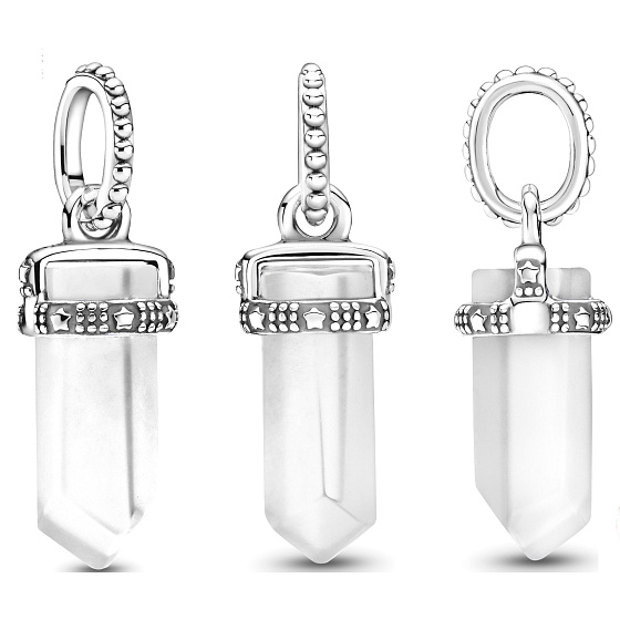 Charm Sterlingsilber 925 Milchweißer Amulett, Pendel Imitation Kristall, Anhänger für Armband