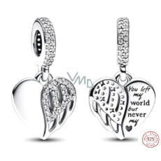 Charm Sterlingsilber 925 Herz und Engel, Du hast meine Welt verlassen.. 2-in-1 Anhänger für Armband, Familie