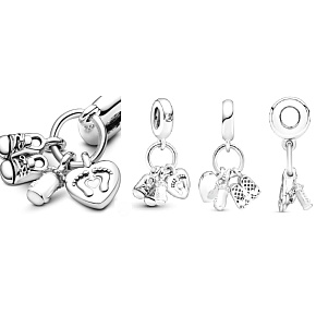 Charm Sterling Silber 925 Mein Baby, Familie Charm mit Schuhe, Flasche und Herz 3in1, Anhänger für Armband Familie Charm Sterling Silber 925 Mein Baby, Familie Charm mit Schuhe, Flasche und Herz 3in1, Anhänger für Armband Familie