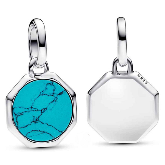 Charm Sterlingsilber 925 Mini-Medaillon türkisblau Imitation Türkis, Anhänger für Armband Symbol