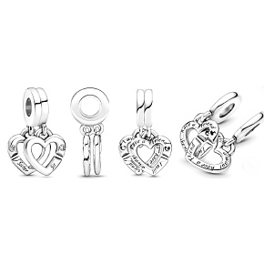 Charm Sterlingsilber 925 Verbundene Schwesternherzen, 2-in-1 teilbarer Anhänger für Armband Familie