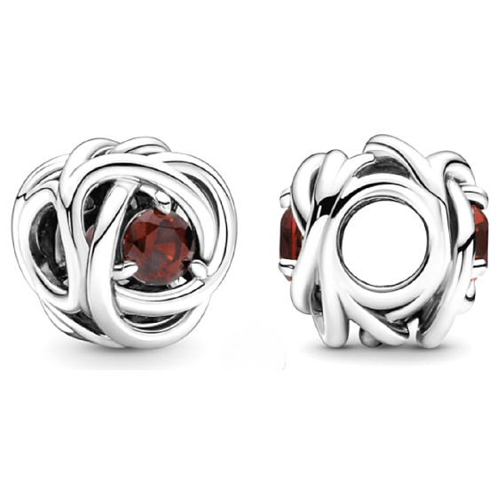 Charme Sterling Silber 925 Unendlicher Kreis der Ewigkeit Januar dunkelrot, Perle für Armband