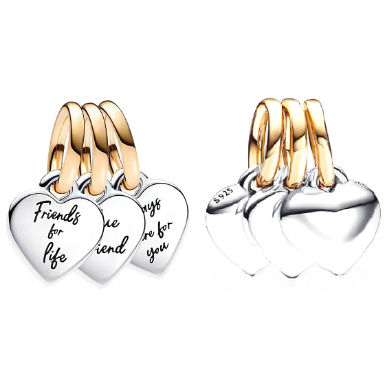 Charm Sterling Silber 925 Dreifacher Freundschafts-Charm mit eingravierter Botschaft 3in1, teilbarer Freundschaftsarmband-Anhänger