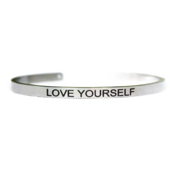 Edelstahlarmband silber mit Gravur Liebe dich selbst, offene Manschette, 4 mm