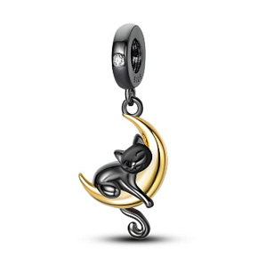 Sterling Silber 925 Katze sitzt auf dem Mond, Haustier Armband Anhänger