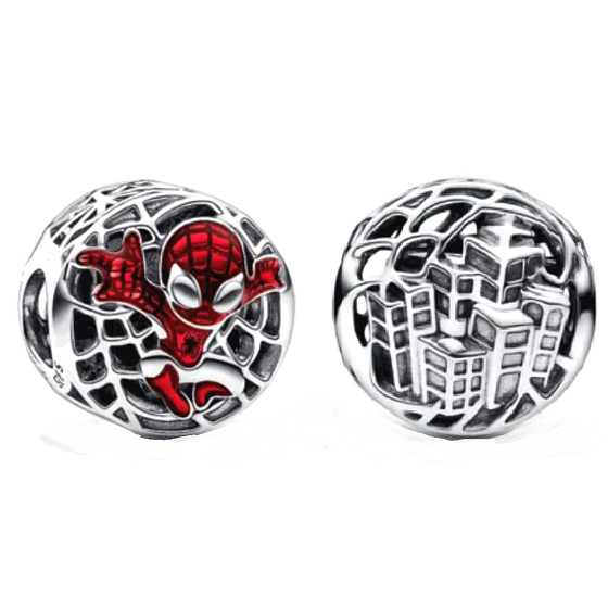 Sterling Silber 925 Marvel Spiderman über der Stadt, Armband Perle