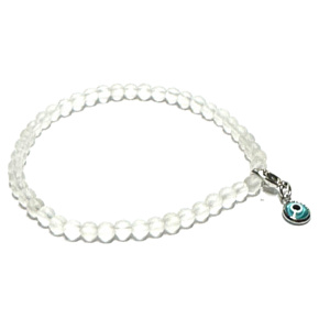 Kristall matt + Blue Eye abnehmbarer Anhänger, Armband elastisch Naturstein, Kugel 4 mm / 16 - 17 cm, Stein Steine