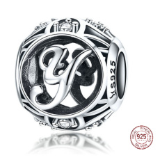 Sterling Silber 925 magisches Alphabet Buchstabe Y + kubischer Zirkon, Perle für Armband