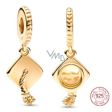 Charms Sterling Silber 925 Vergoldet Graduation - Graduation Cap - Harte Arbeit zahlt sich aus, Graduate Anhänger Armband Charms Sterling Silber 925 Vergoldet Graduation - Graduation Cap - Harte Arbeit zahlt sich aus, Graduate Anhänger Armband