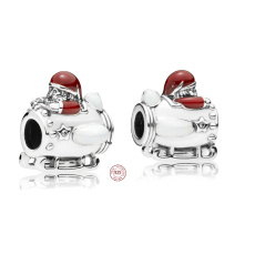 Sterling Silber 925 Santa im Weltraum, Raumschiff, Weihnachtsarmband Perle